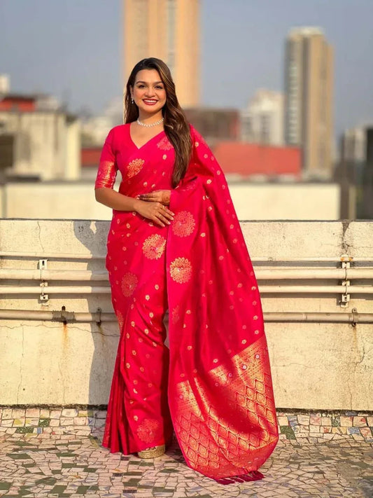 Red silk Saree with Blouse Piece | EZBER