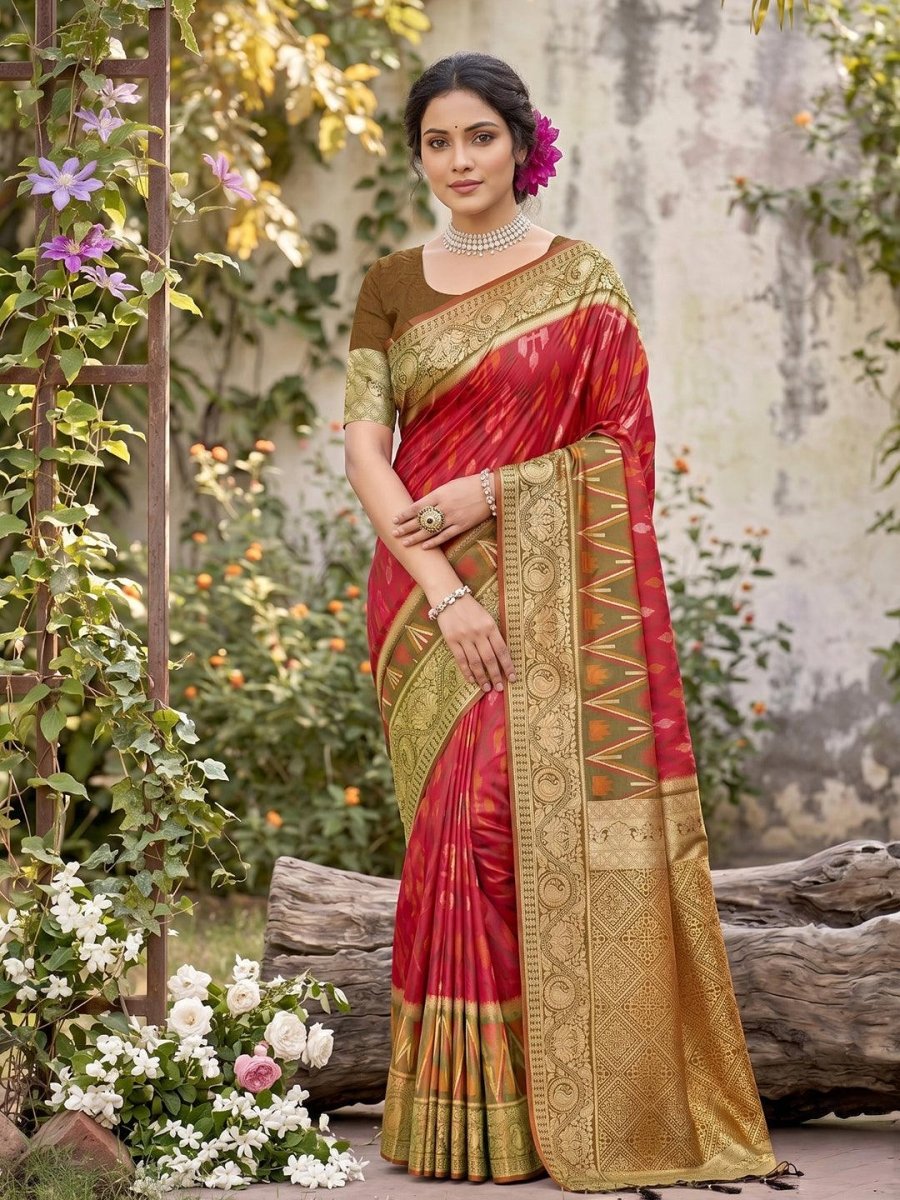Red Soft Silk Stripe N Motif Saree | EZB SI04 SRPOC7004 - EZBER