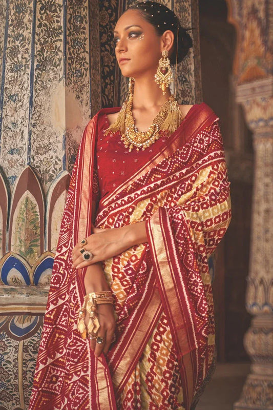 Red Yellow Patola Saree - EZBER