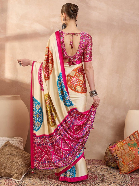Semi Modal Pink Printed Saree | EZB GF02 LUX 26004 - EZBER
