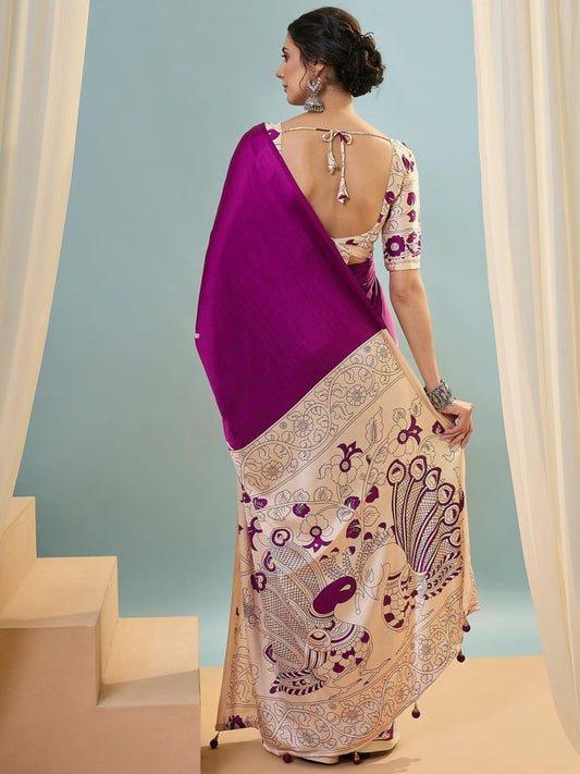 Semi Modal Purple Printed Saree | EZB GF02 RAGA V2 52002 - EZBER