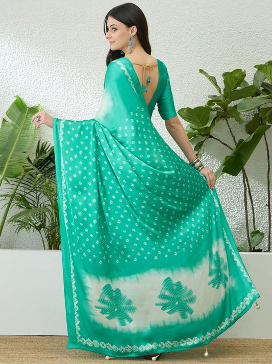 Semi Modal Teal Printed Saree | EZB GF02 LUX 27006 - EZBER
