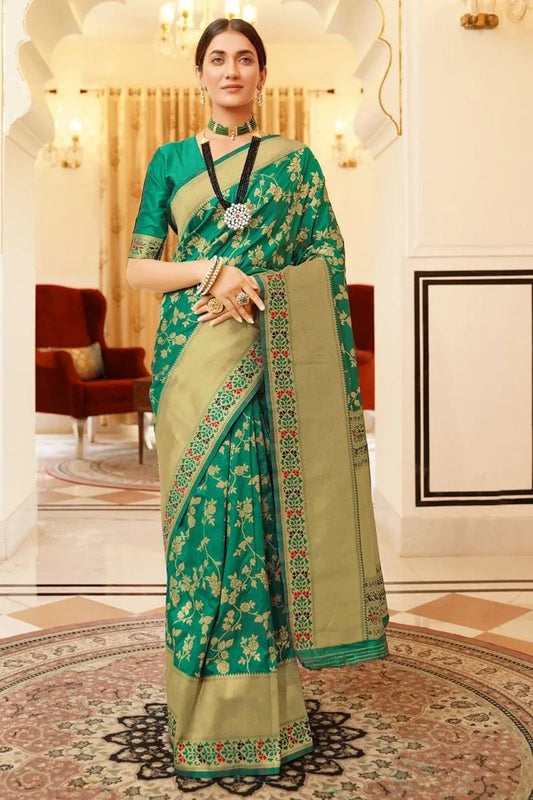 Shamrock Green Banarasi Saree - EZBER