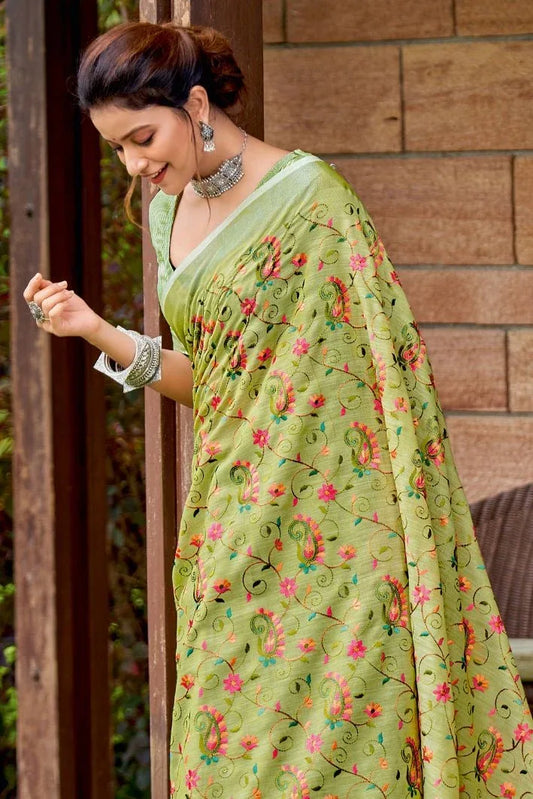 Sheen Green Linen Blend Saree - EZBER