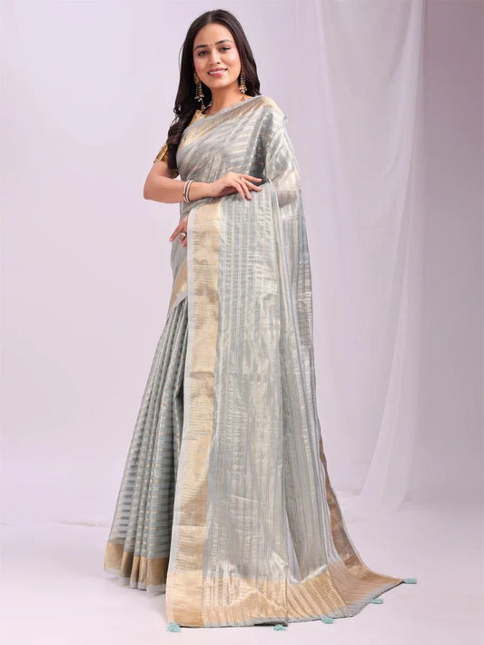 Sky Blue CHICAGO Organza Saree with Blouse Piece - EZBER