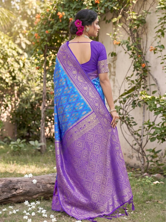 Sky Blue Soft Silk Stripe N Motif Saree | EZB SI04 SRPOC7007 - EZBER