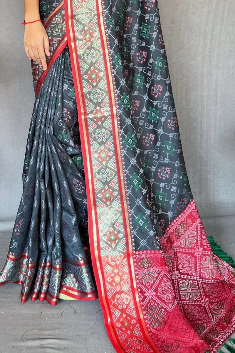 Slate Green Patola Saree - EZBER