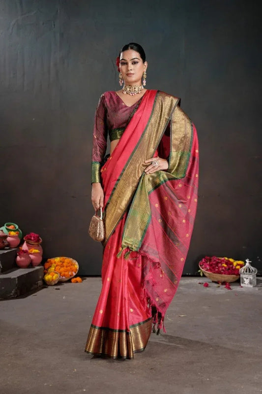 Red Soft Silk Saree with Blouse Piece | EZBER