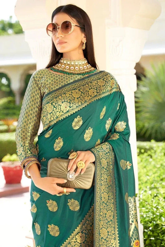Spanish Green Banarasi Saree - EZBER
