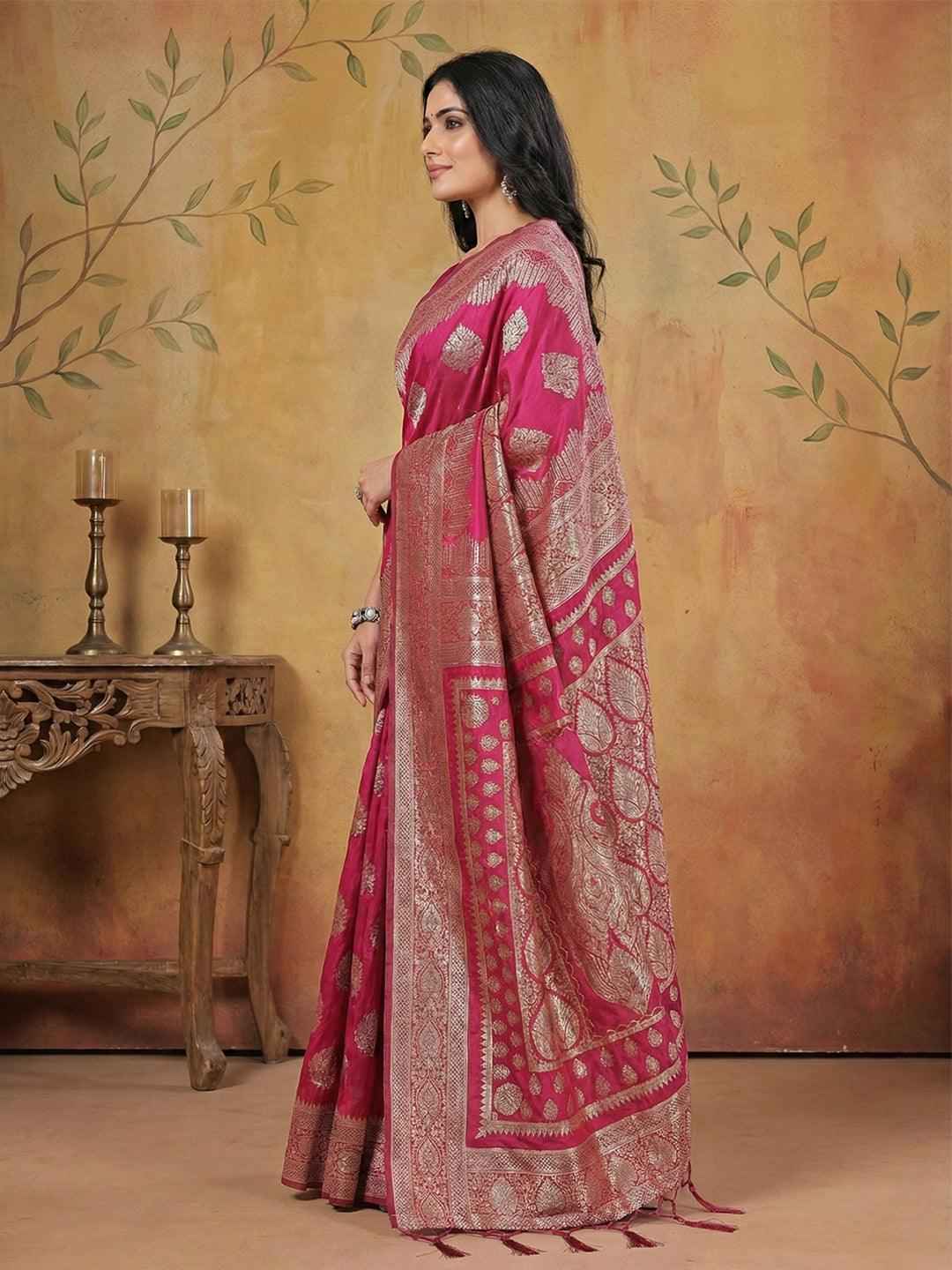 Magenta Silk Blend Brocade Saree | EZB SI04 SRADY 3002