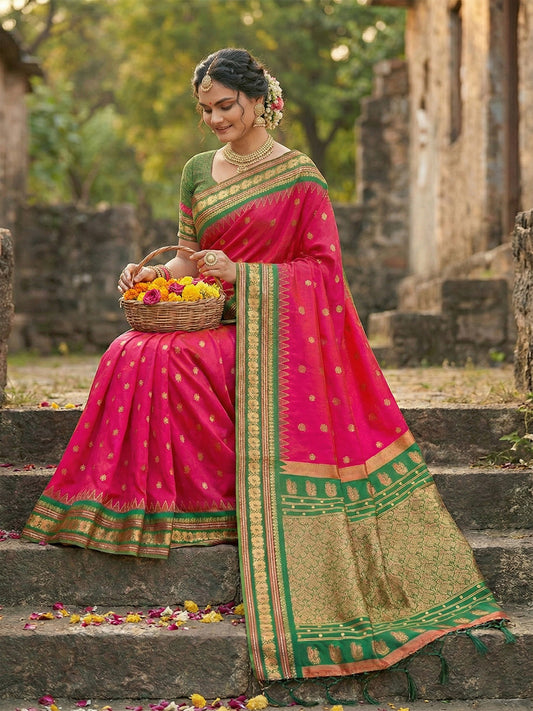 Soft Silk Pink Brocade Saree With Blouse Piece