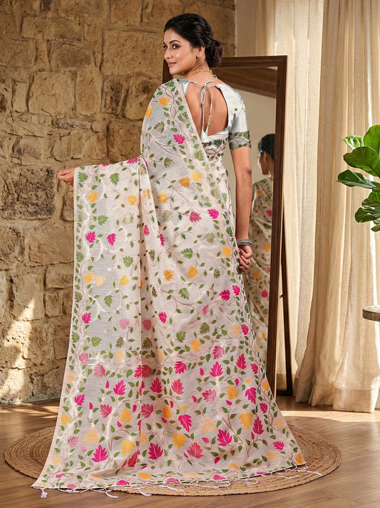 Yellow Linen Cotton Saree with Blouse Piece | EZBER