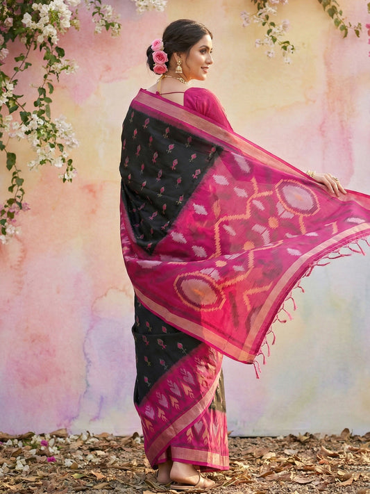 Black Soft Silk Saree with Blouse Piece | EZBER