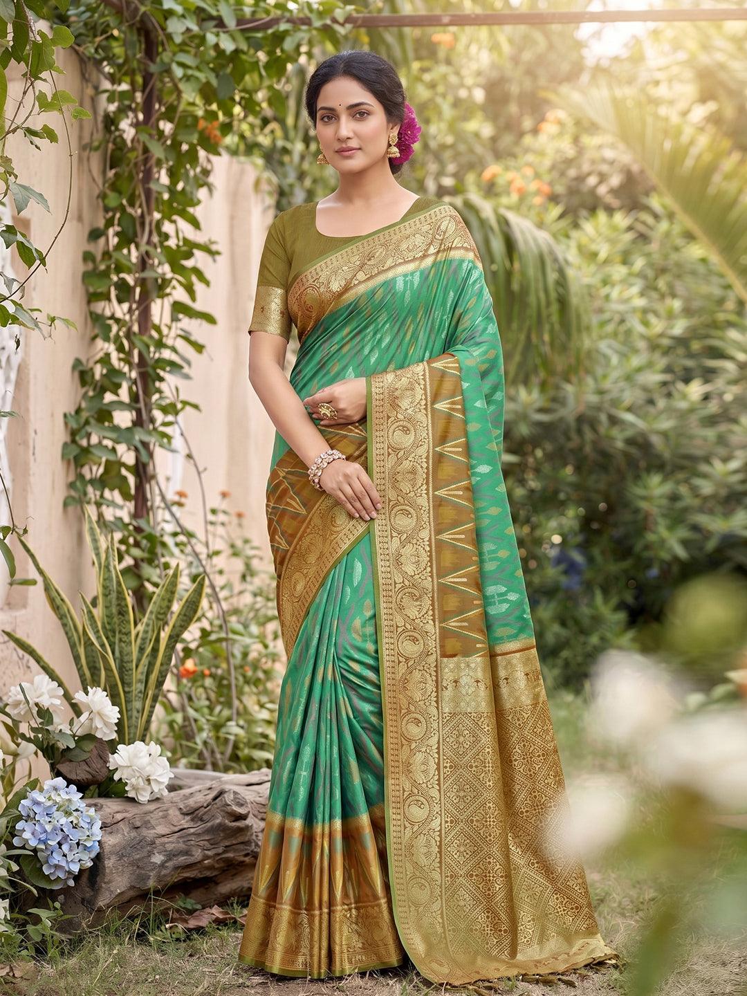 Teal Soft Silk Stripe N Motif Saree | EZB SI04 SRPOC7003