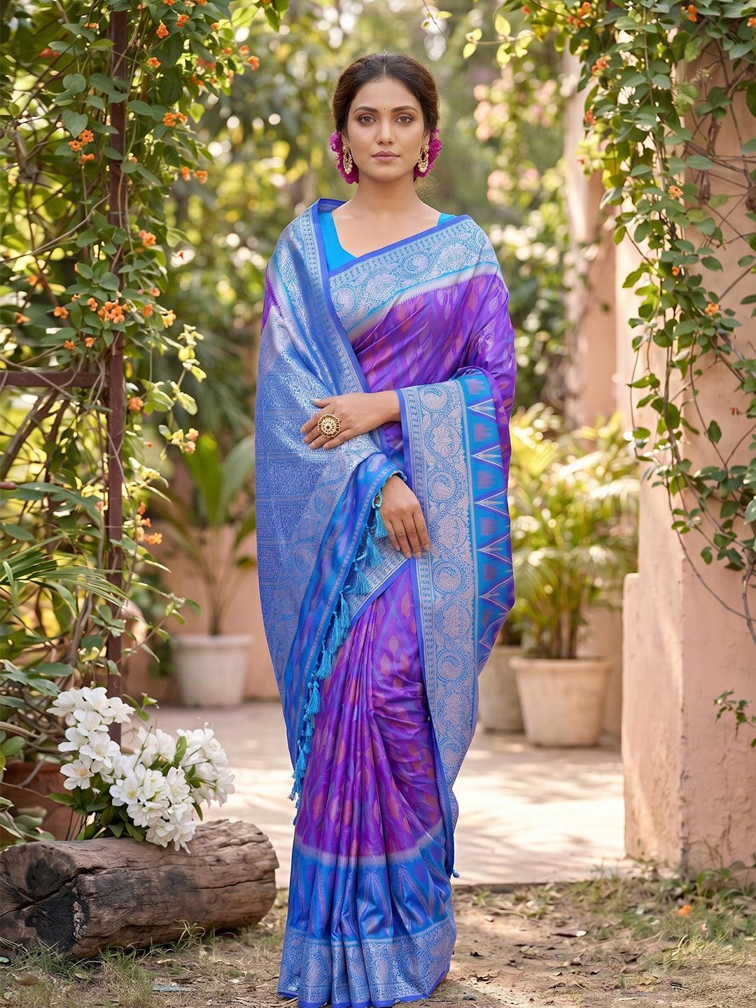 Purple Soft Silk Stripe N Motif Saree | EZB SI04 SRPOC7005