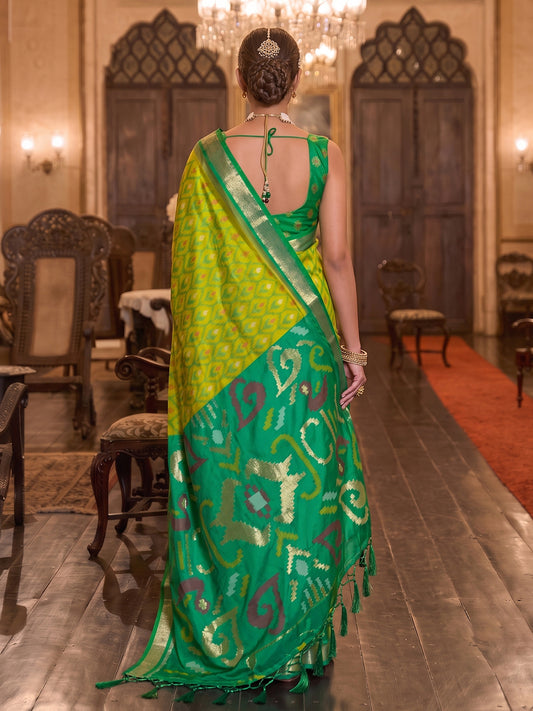 Mehandi & Green Soft Silk Ikat Saree | EZB SI04 SUADI1005