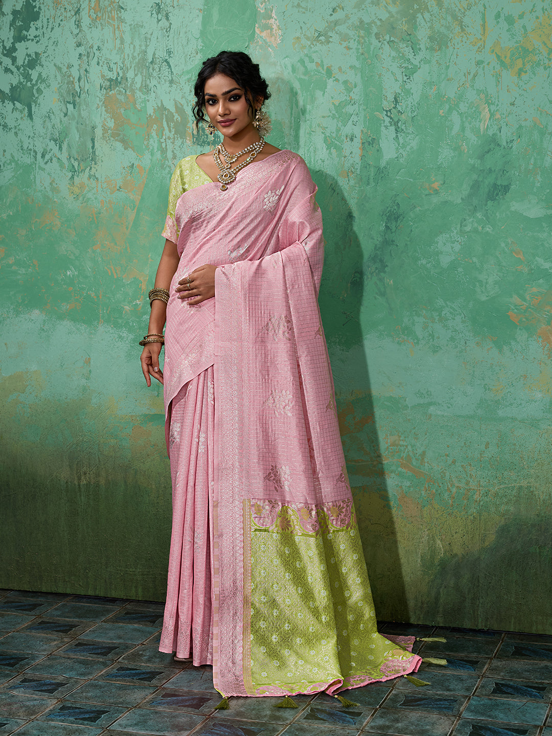 Pink Linen Cotton Contrast Pallu Saree | EZB SI04 SUBLO1002