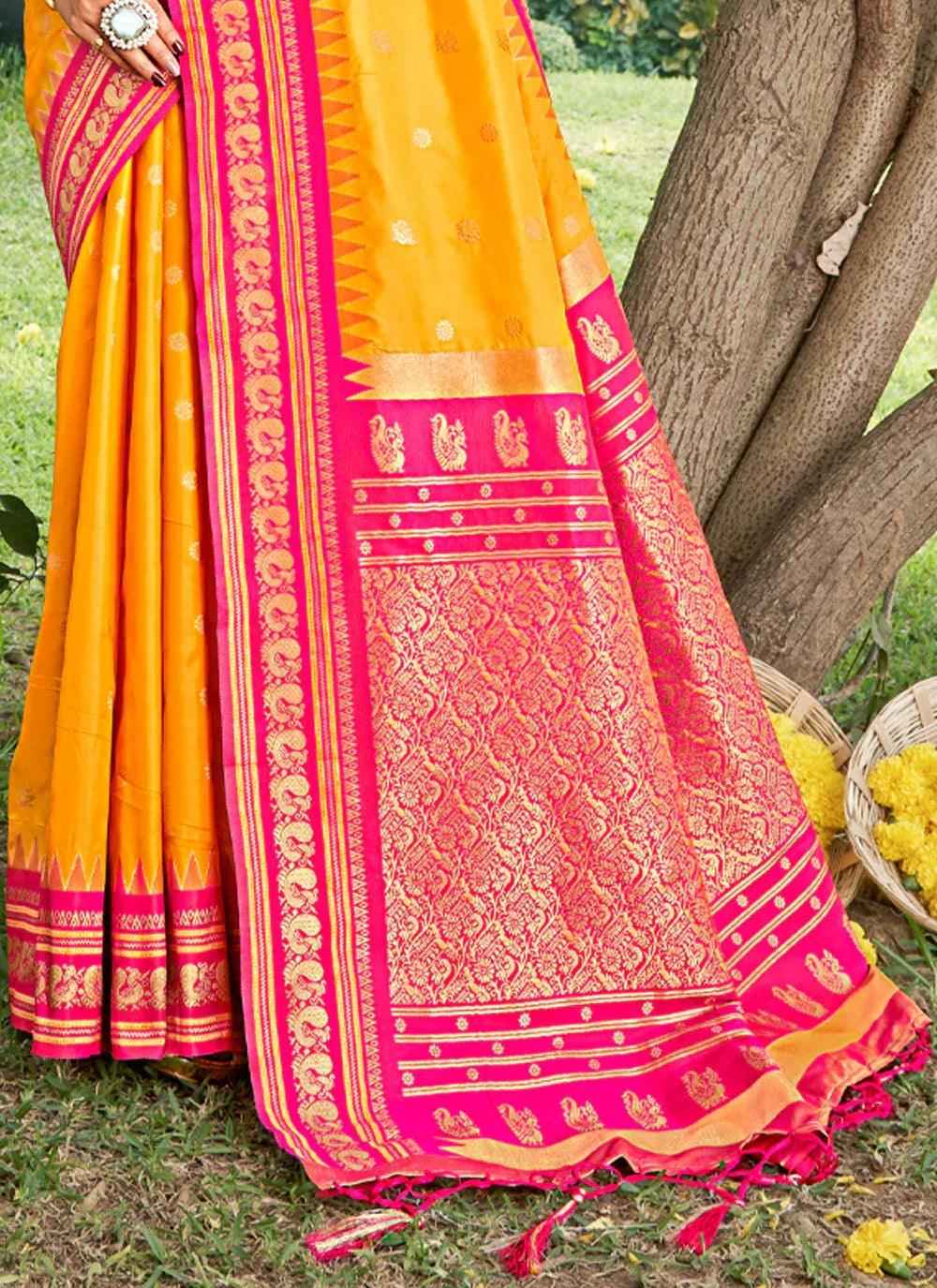 Yellow Paithani Soft Silk Brocade Saree | EZB SI04 SUDIV1002
