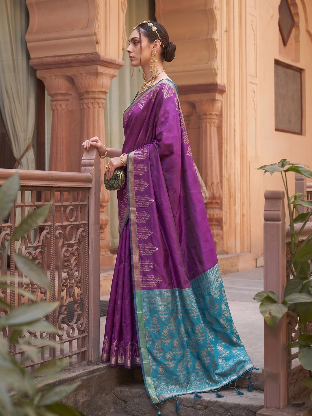 Purple & Teal Soft Silk Ikat Saree | EZB SI04 SUDOL1002