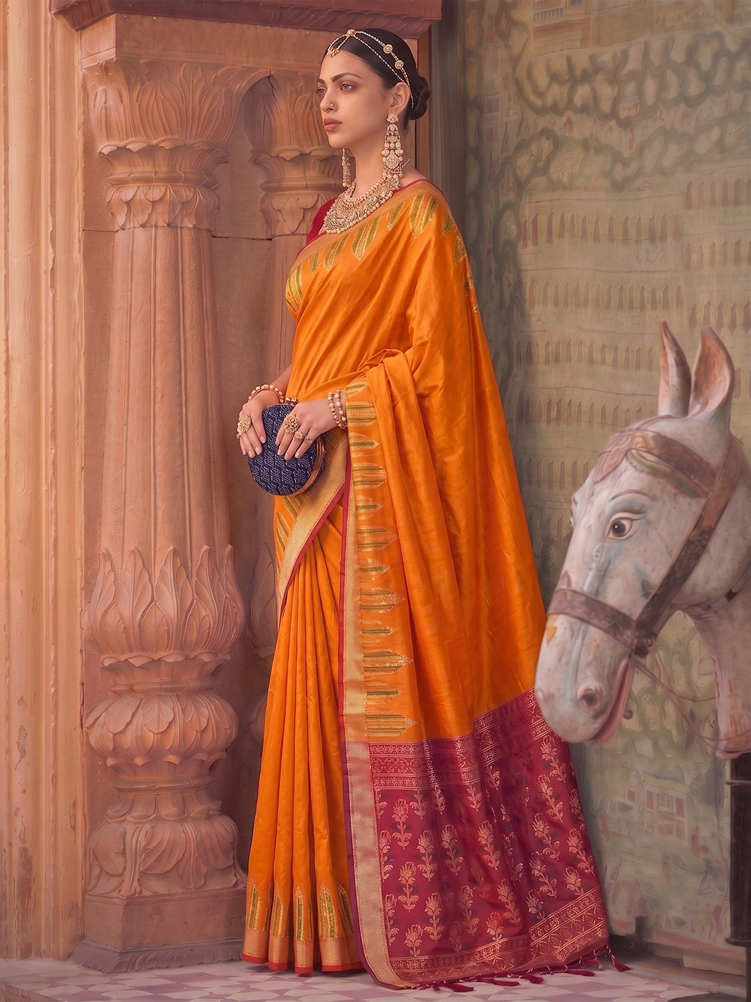 Yellow & Red Soft Silk Ikat Saree | EZB SI04 SUDOL1003