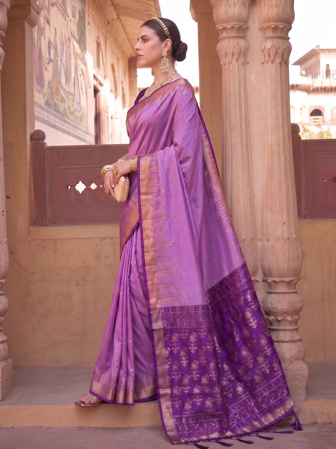 Violet & Wine Soft Silk Ikat Saree | EZB SI04 SUDOL1005