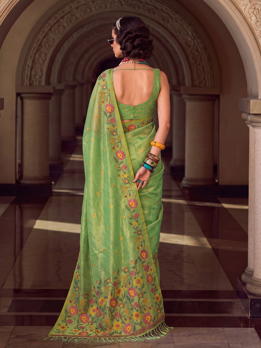 Light Green Tissue Silk Embroidery Saree | EZB SI04 SUFAN1002