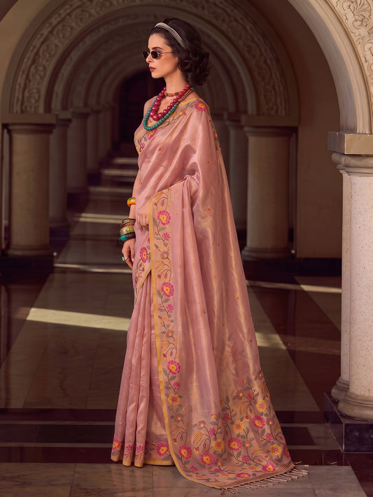 Light Pink Tissue Silk Embroidery Saree | EZB SI04 SUFAN1005