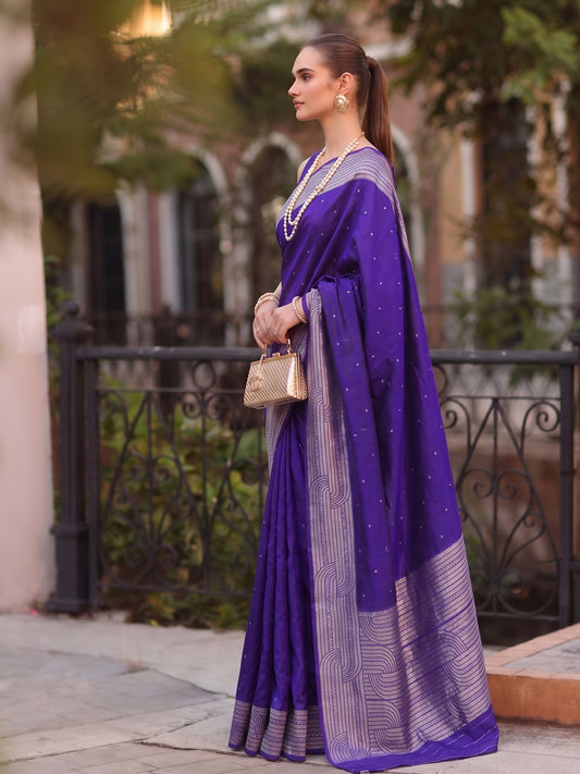 Blue Cotton Blend Brocade Pallu Saree | EZB SI04 SUKAT1002