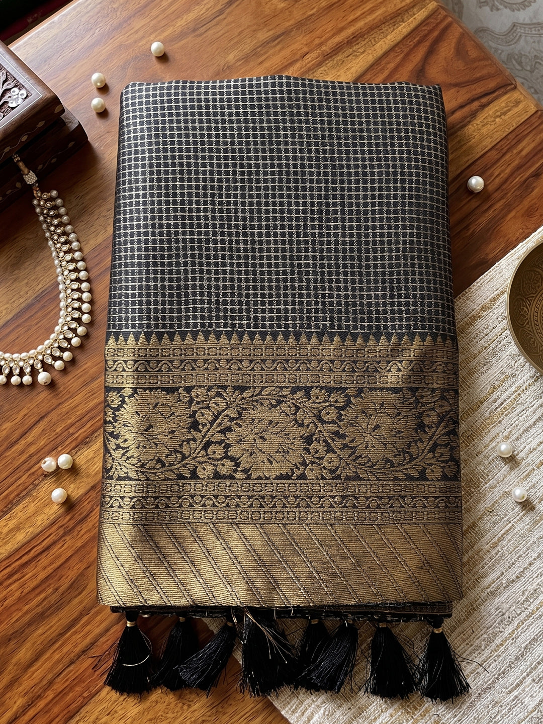 BLACK Art Silk Banarasi Saree | EZB SI04 SUKAT2001