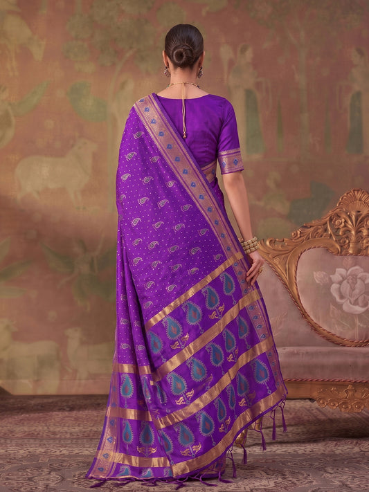 Violet Soft Silk Woven Paisley Saree | EZB SI04 SUKHV1002