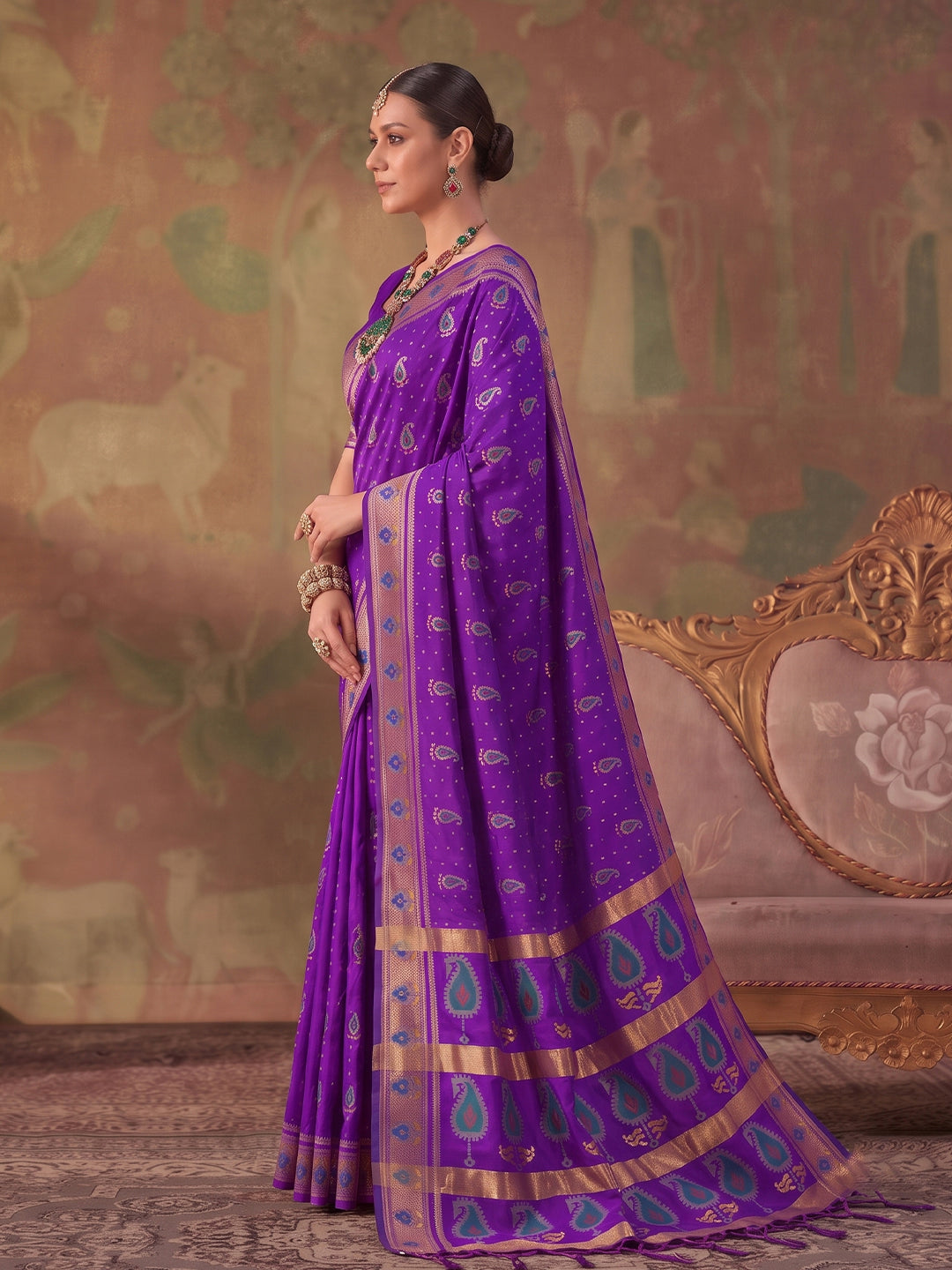 Violet Soft Silk Woven Paisley Saree | EZB SI04 SUKHV1002