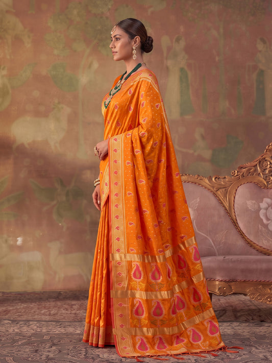 Orange Soft Silk Woven Paisley Saree | EZB SI04 SUKHV1003