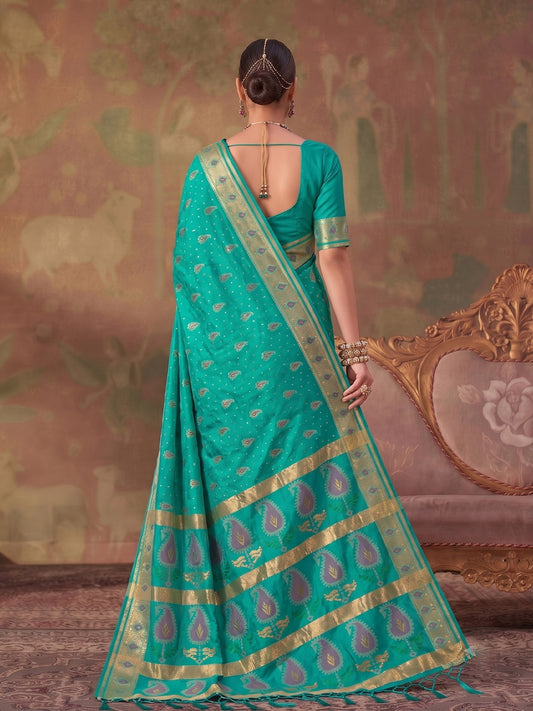 Sea Green Soft Silk Woven Paisley Saree | EZB SI04 SUKHV1005
