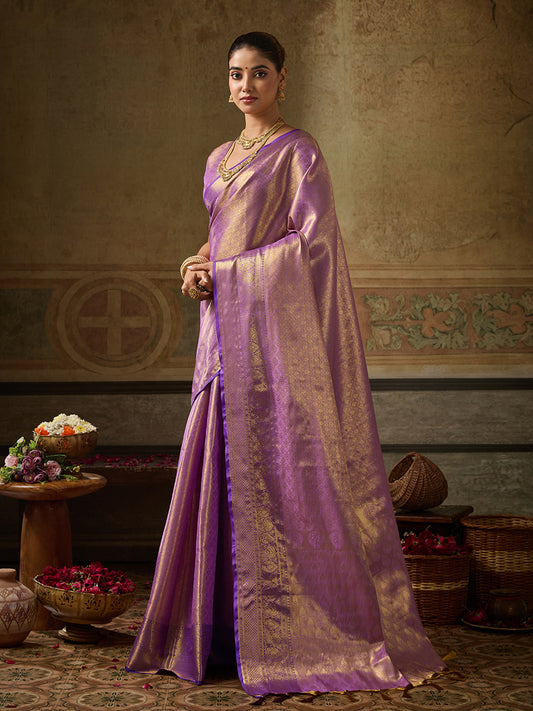 Lavender Kanchivaram Silk Banarasi Saree | EZB SI04 SUKPS1004