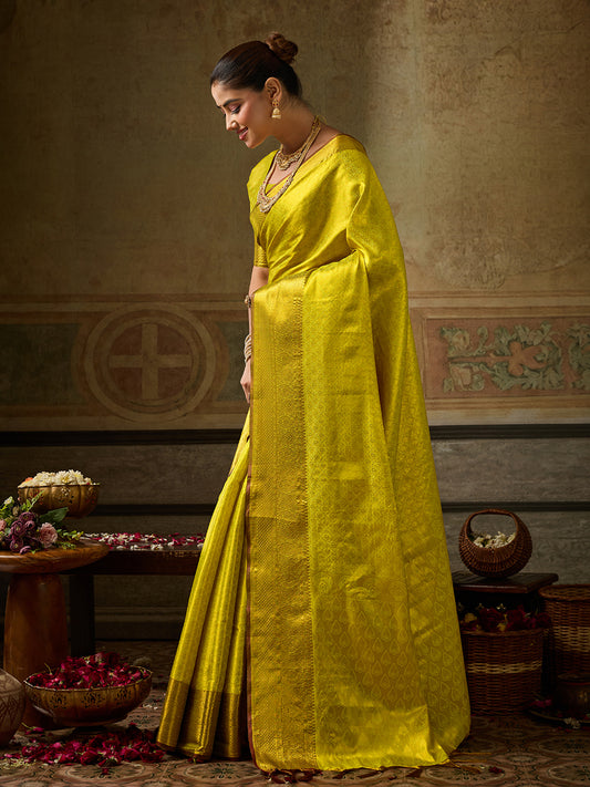 Mustard Kanchivaram Silk Banarasi Saree | EZB SI04 SUKPS1005