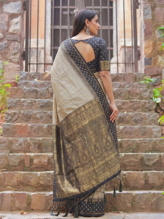 Brown & Black Cotton Banarasi Saree | EZB SI04 SUMAD2001