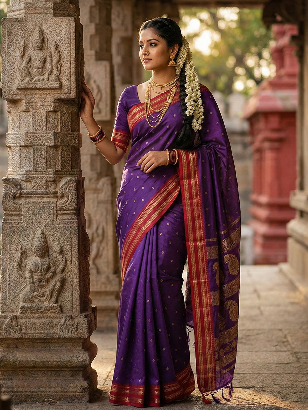 PURPLE Soft Silk Saree with Blouse Piece