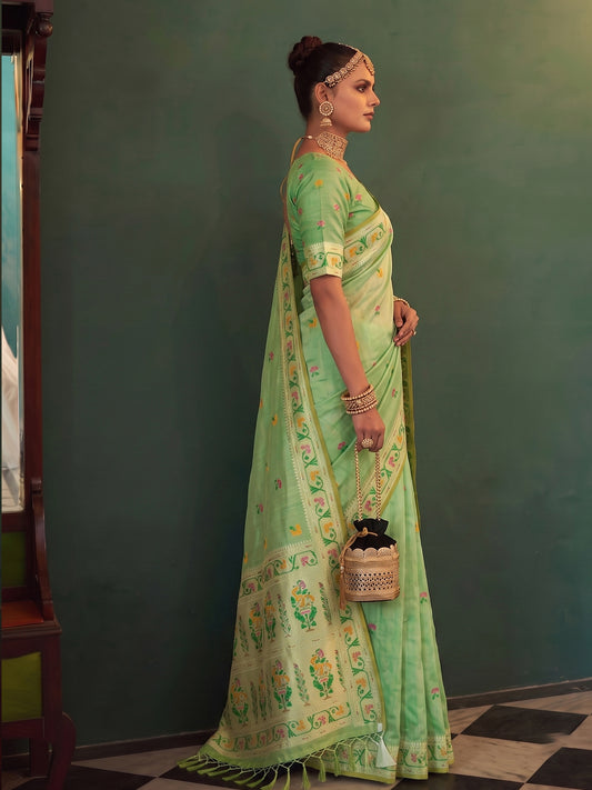 Light Green Tissue Silk Golden Brocade Saree | EZB SI04 SUMSW1003