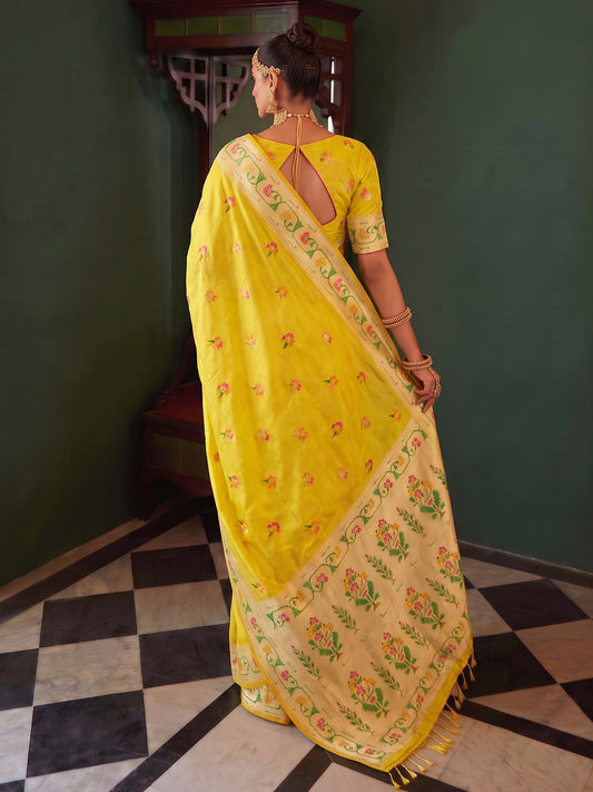 Yelllow Tissue Silk Golden Brocade Saree | EZB SI04 SUMSW1004