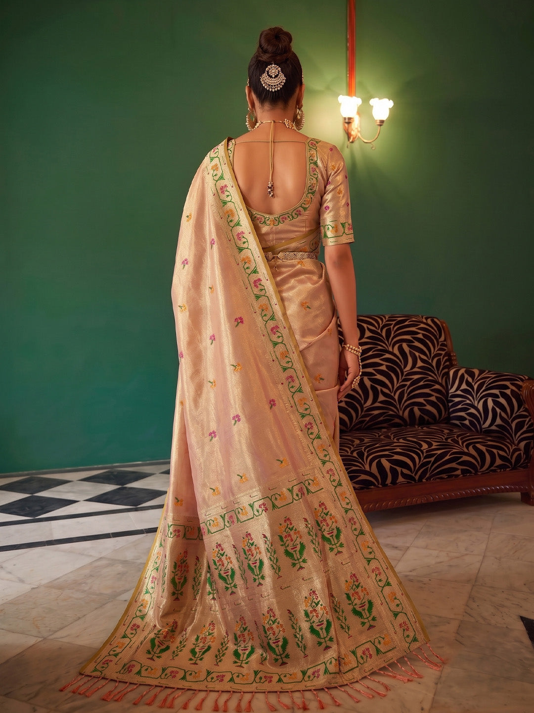 Peach Tissue Silk Golden Brocade Saree | EZB SI04 SUMSW1006