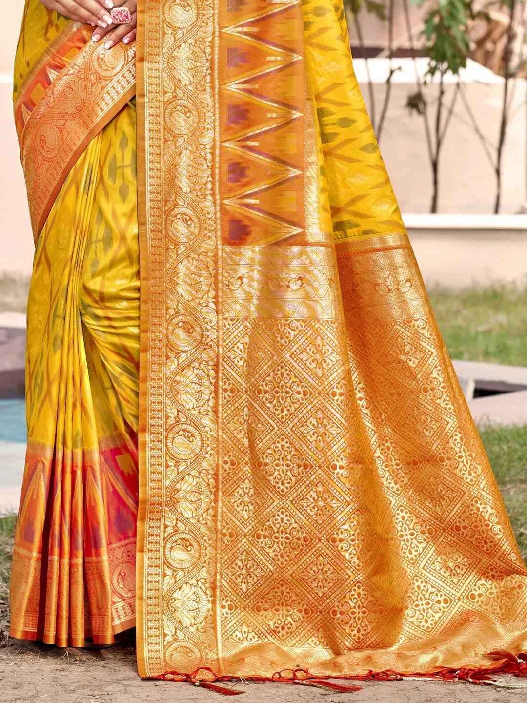 Yellow Pochampalli Silk Brocade Saree | EZB SI04 SUPOC7002