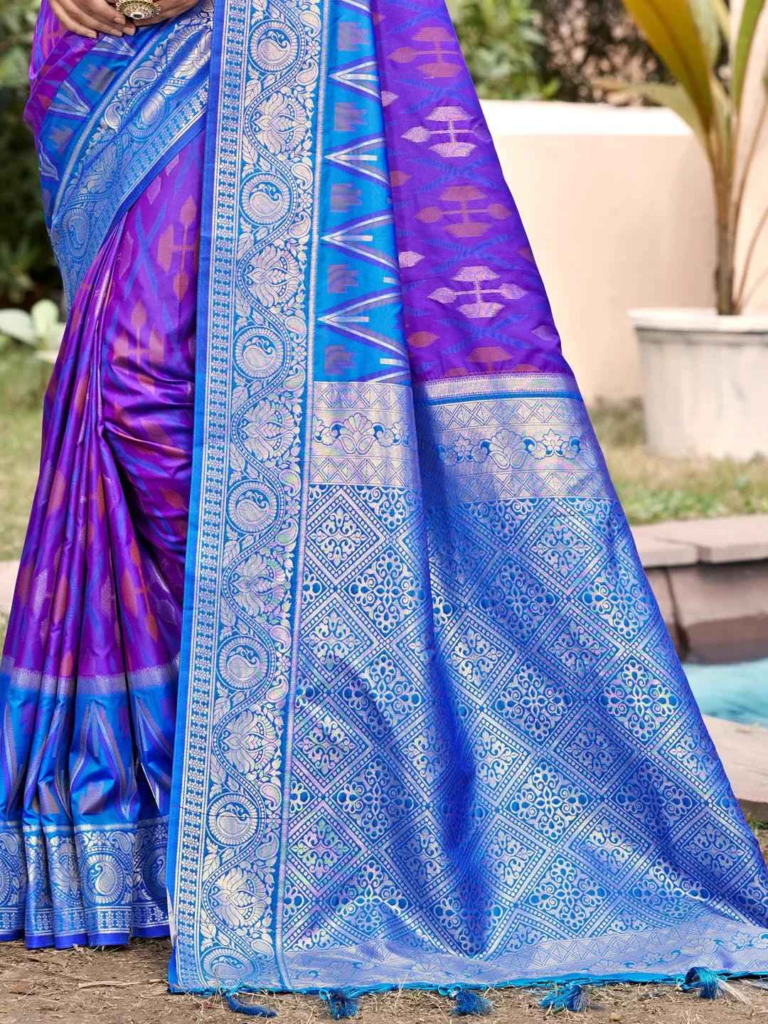 Purple Pochampalli Silk Brocade Saree | EZB SI04 SUPOC7005