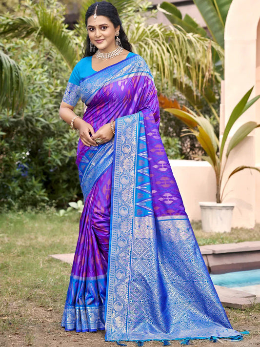Purple Pochampalli Silk Saree with Blouse Piece | EZBER
