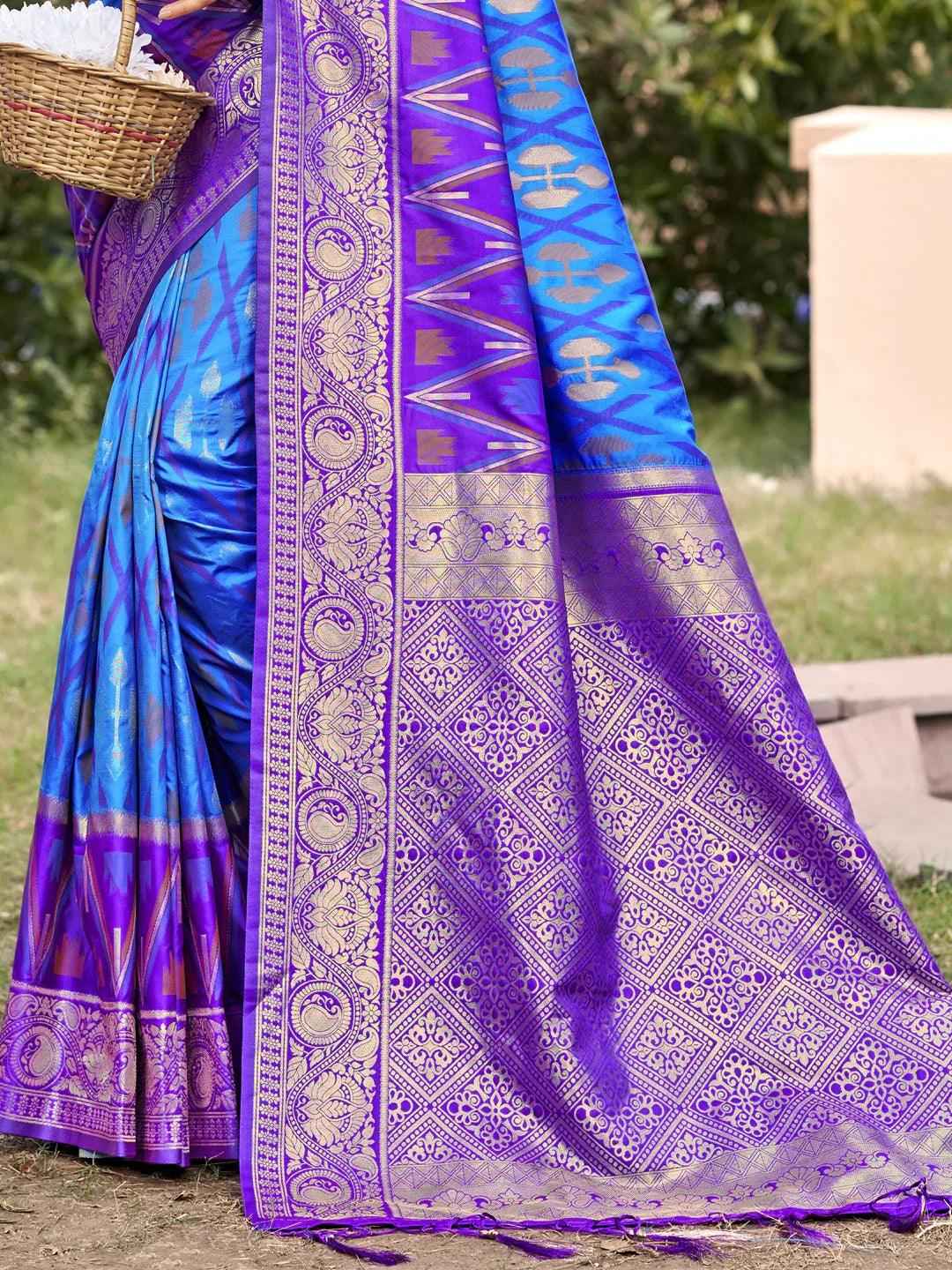 Sky Blue Pochampalli Silk Brocade Saree | EZB SI04 SUPOC7007