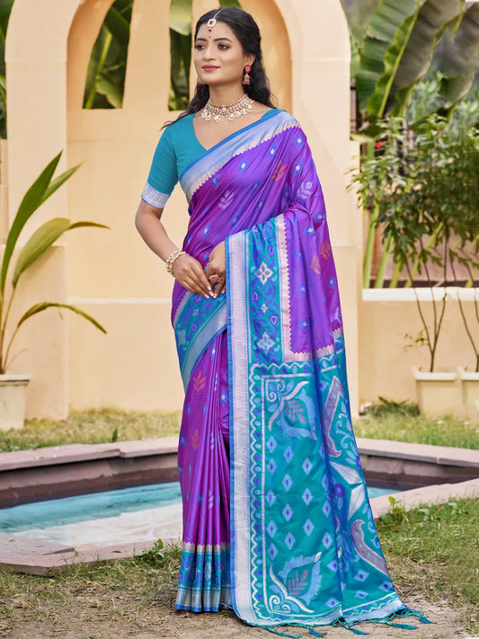 Purple Pochampalli Silk Saree with Blouse Piece | EZBER