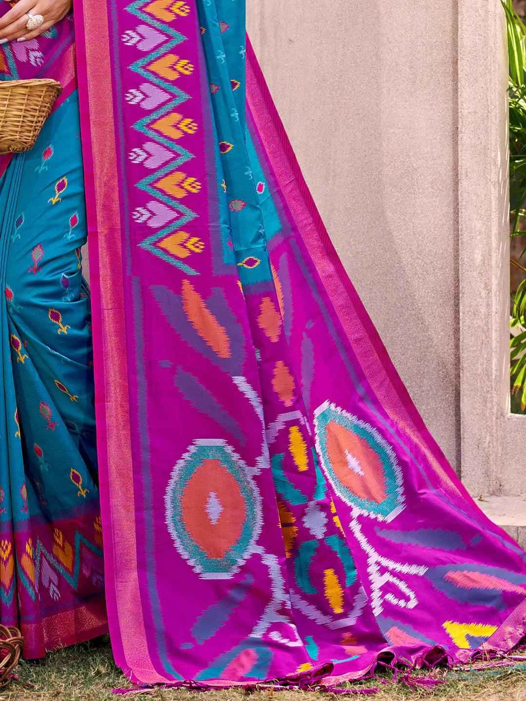 Sea Green Pochampalli Silk Brocade Saree | EZB SI04 SUPOC9001