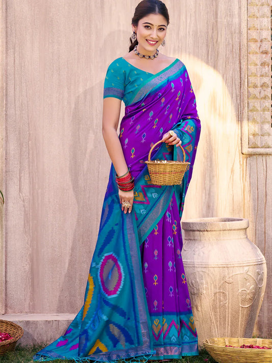 Purple Pochampalli Silk Saree with Blouse Piece | EZBER