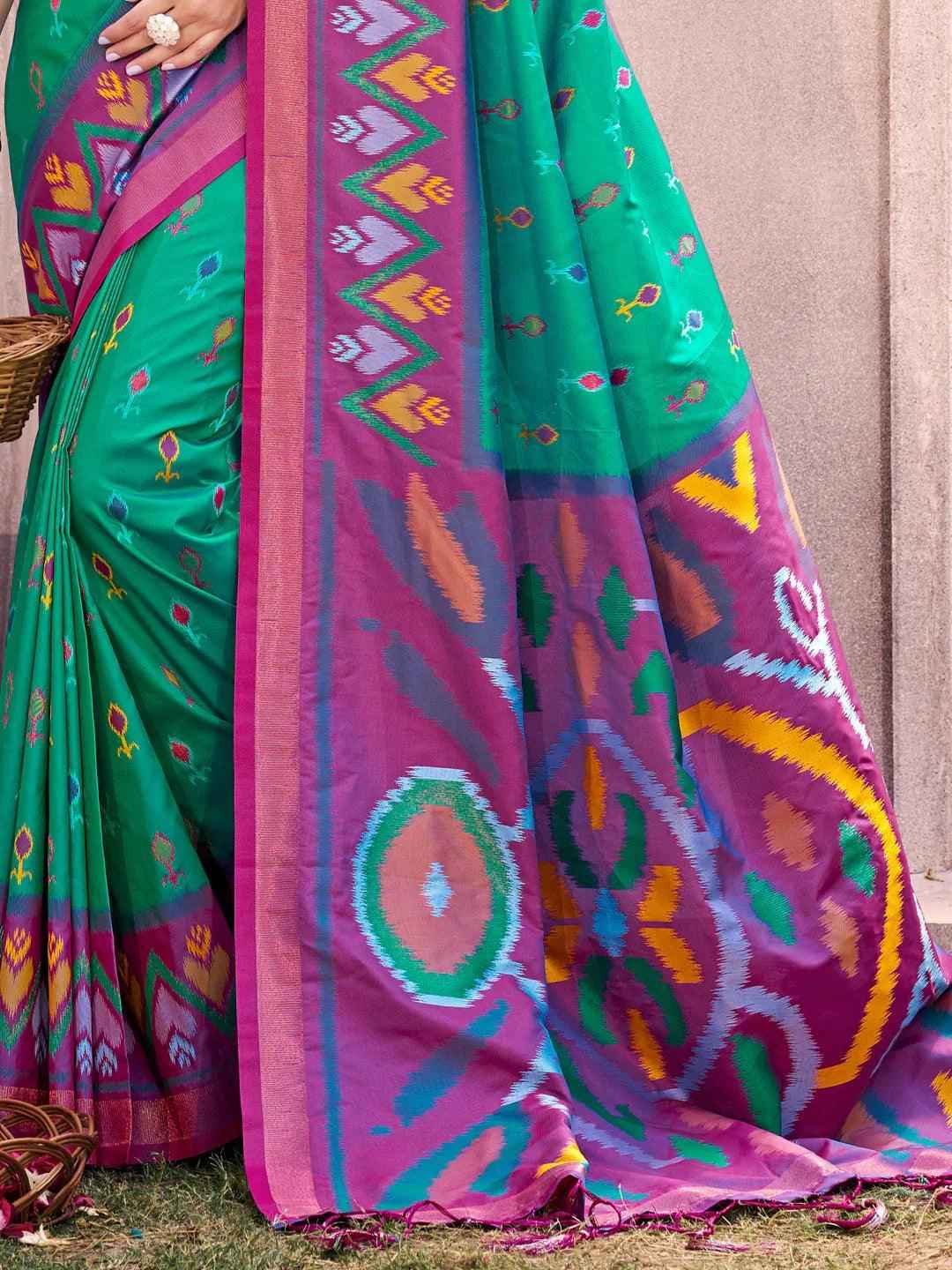 Rama Green Pochampalli Silk Brocade Saree | EZB SI04 SUPOC9008