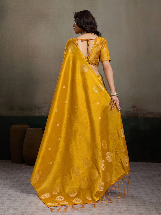 Tissue Silk Mustard Brocade Saree With Blouse Piece