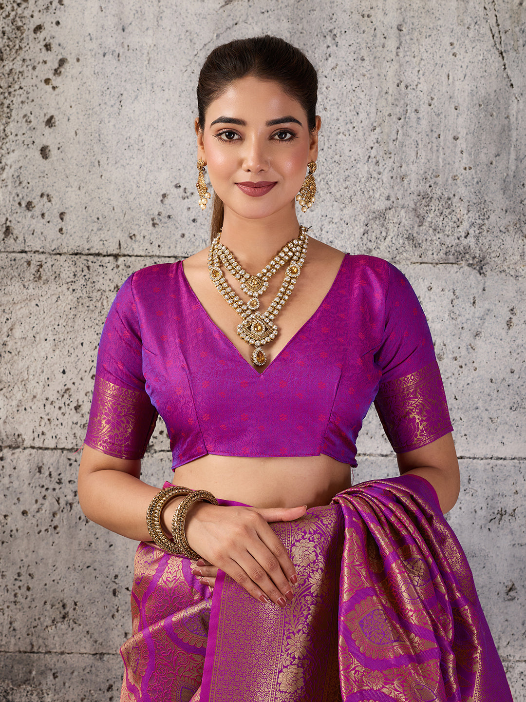 Magenta Kanjivaram Silk Blend Brocade Saree | EZB SI04 SUPRS1006